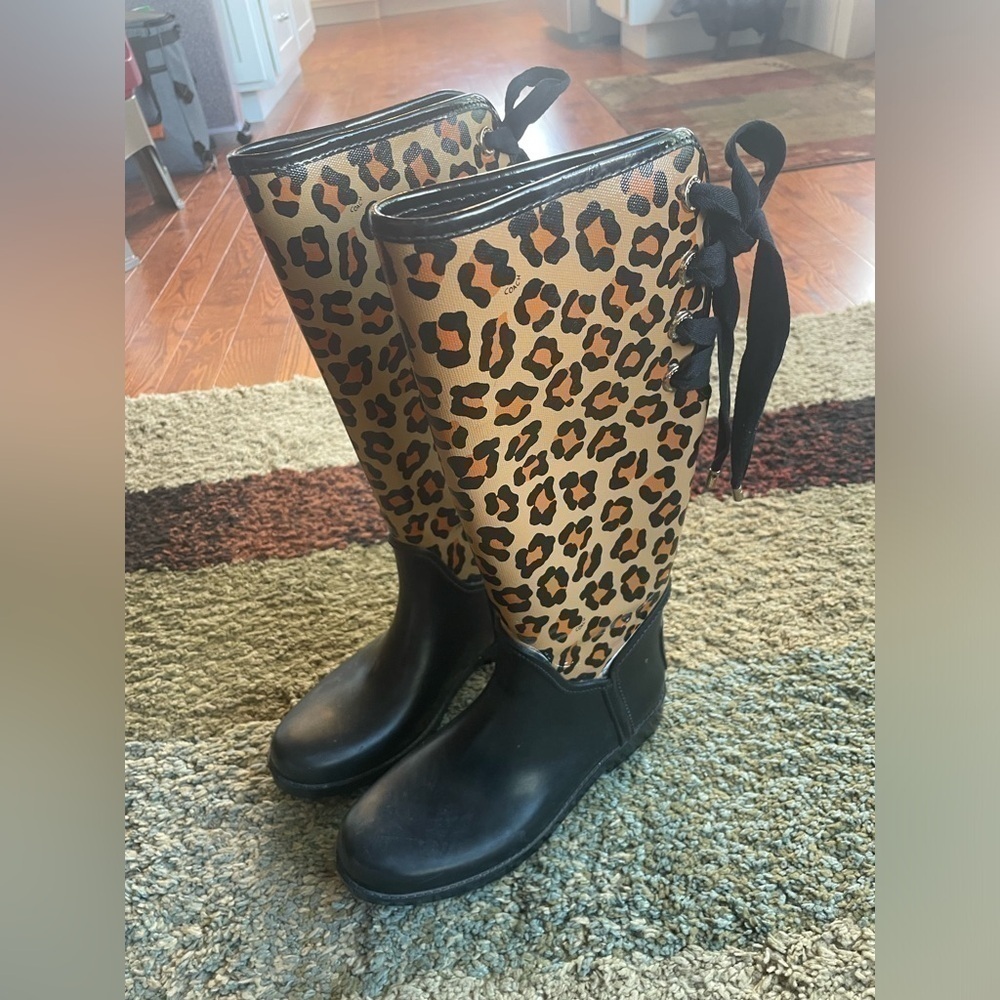 Authentic Coach Leopard Signature Outline “Tristee” Rain Boots